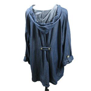 Jones New York Denim Button Front Hooded 3/4 Sleeve Tunic Size 3X